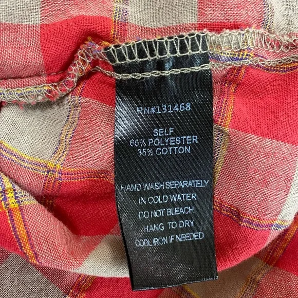 Fate Open Tie Back Top Red/Light Brown‎ Plaid Long Sleeve Size M - Picture 12 of 13